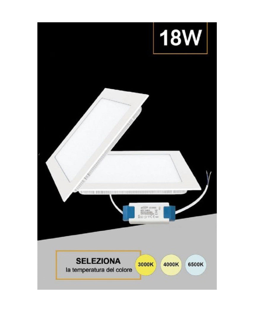 Pannello Led Quadrato Incasso 18 W Con Driver Cct 3000k 4000k 6500k P205a-q3c         