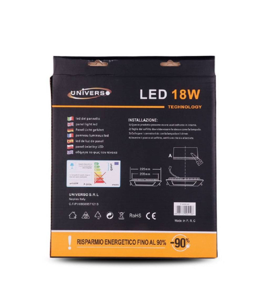 Pannello Led Slim 18w Incasso Quadrato In Pvc Luce Caldo Freddo Naturale P205aq         