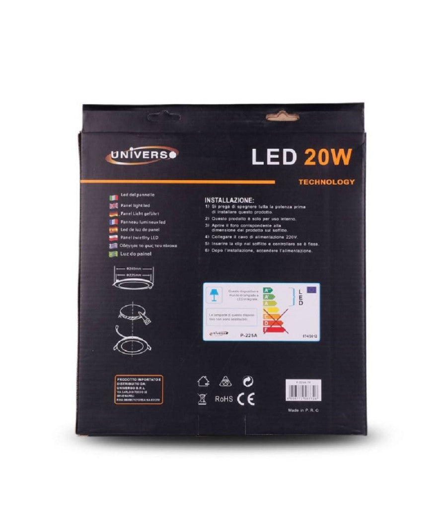 Pannello Led Slim 20w Incasso Rotondo Luce Bianco Caldo Freddo Naturale P225at         