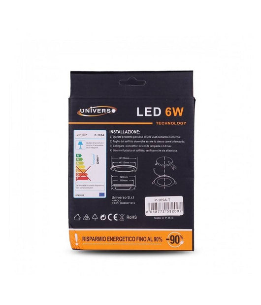 Pannello Led Slim 6w Incasso Rotondo In Pvc Luce Caldo Naturale Freddo P105at  -bianco Caldo      -