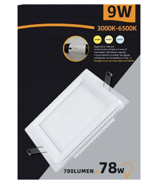 Pannello Led Slim Incasso Bordo In Vetro 9 W Cct Tre Colorazione Luce P-94e-q3c         