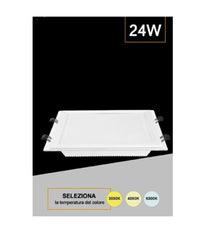 Pannello Led Slim Quadrato Incasso 24w Cornice Vetro Cct 3000k 4000k 6500k P205e-q3c         