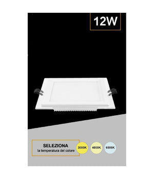 Pannello Led Slim Quadrato Incasso Cornice Vetro 12w Cct 3000k 4000k 6500k P125e-q3c         