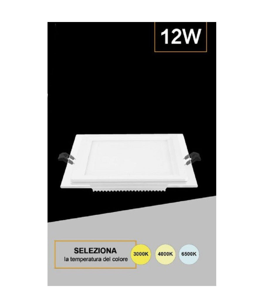 Pannello Led Slim Quadrato Incasso Cornice Vetro 12w Cct 3000k 4000k 6500k P125e-q3c         