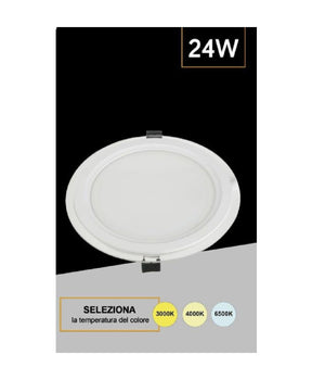 Pannello Led Slim Tondo Incasso Cornice Vetro 24w Cct 4000k 3000k 6500k P205e-t3c         
