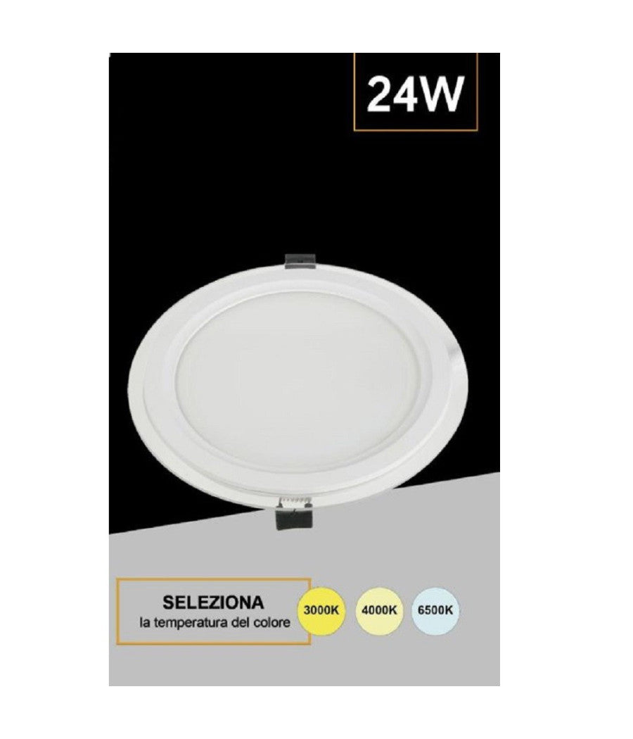 Pannello Led Slim Tondo Incasso Cornice Vetro 24w Cct 4000k 3000k 6500k P205e-t3c         