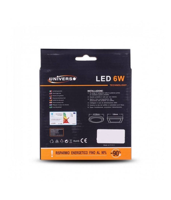 Pannello Plafoniera Led 6w Quadrato Pvc Luce Bianco Caldo Freddo Naturale P120         