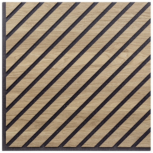 Pannello Singolo, Decorativo Murale Fonoassorbente a Listelli Obliqui in Legno, Rovere Aurora, 55x55 p1,1 cm - Hoogapanel