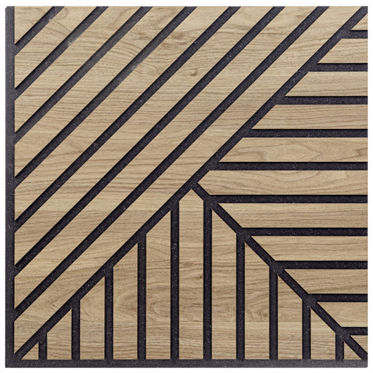 Pannello Singolo Decorativo Murale, Fonoassorbente a Listelli Obliqui Tris in Legno, Rovere Aurora, 55x55 p1,1 cm - Hoogapanel