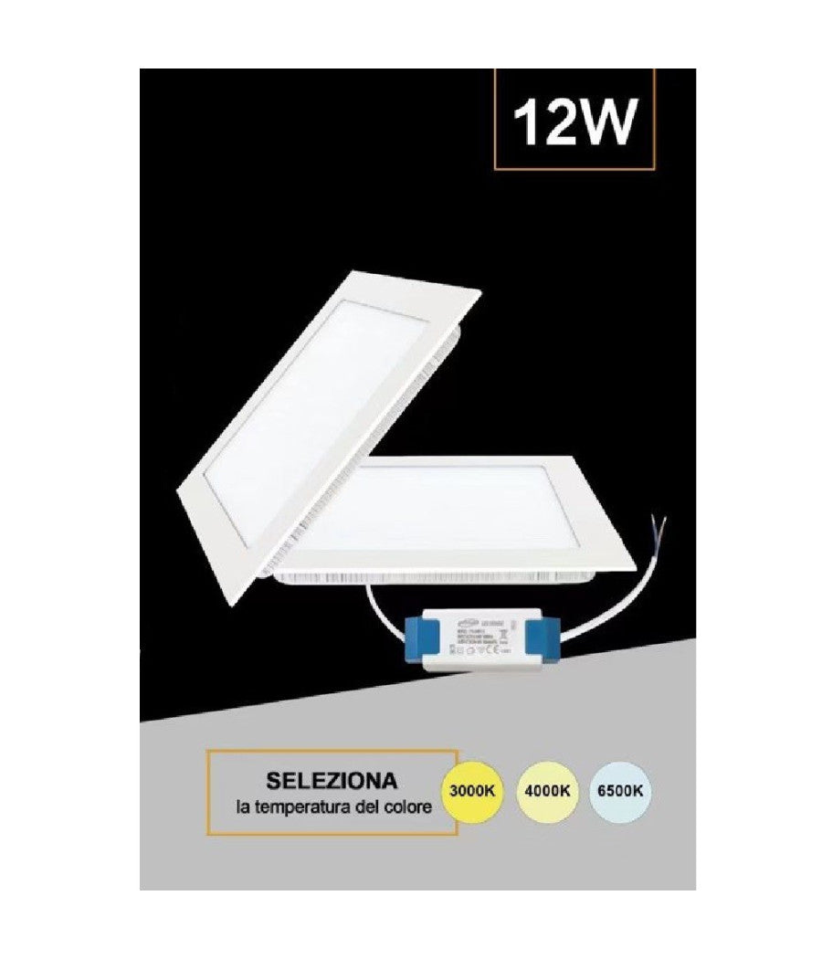 Pannello Smd Led Quadrato Incasso 12w Con Driver Cct 4000k 3000k 6500k P155a-q3c         