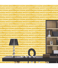 Pannello Spugna 3d Giallo Adesivo Pareti Sfondo Effetto Muro Mattoni 70x77cm         