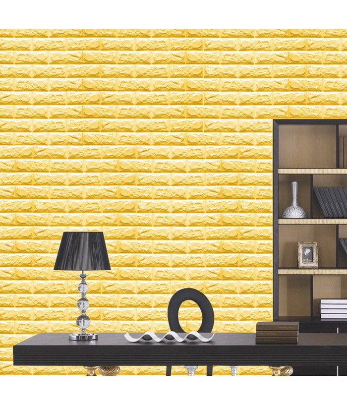 Pannello Spugna 3d Giallo Adesivo Pareti Sfondo Effetto Muro Mattoni 70x77cm         