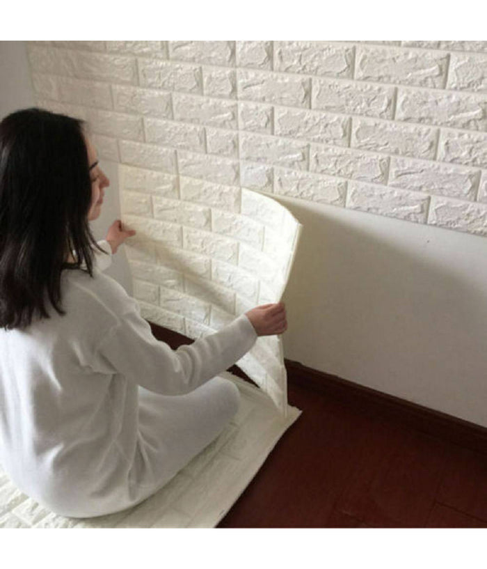 Pannello Spugna 3d Mattoni Bianchi Adesivo Pareti Sfondo Casa Muri 77 X 70 Cm         