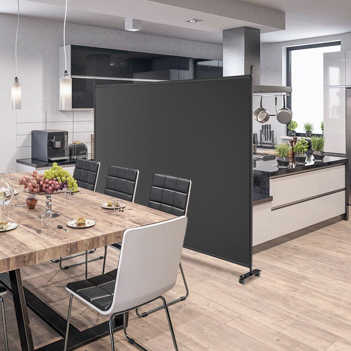 Pannello divisorio singolo con ruote bloccabili-Paravento da interno portatile da soggiorno 184x184cm Nero