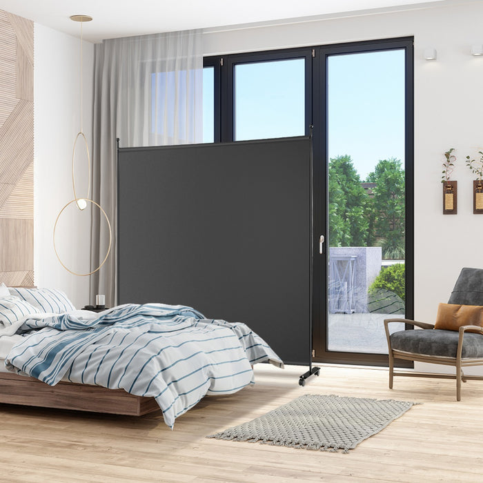 Pannello divisorio singolo con ruote bloccabili-Paravento da interno portatile da soggiorno 184x184cm Nero