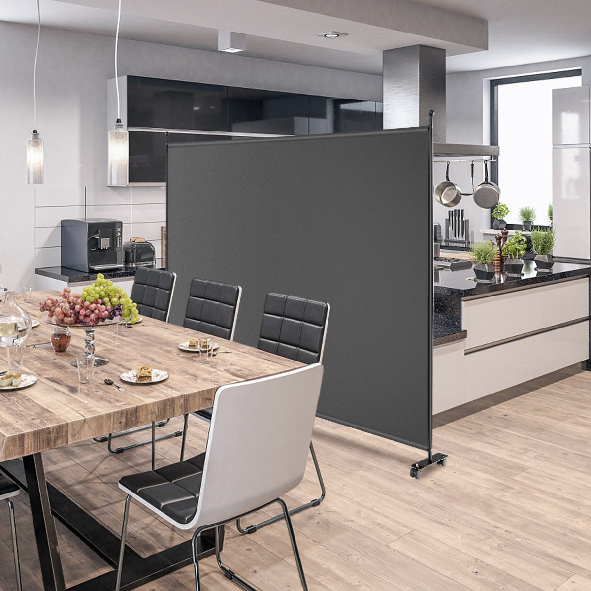 Pannello divisorio singolo con ruote bloccabili-Paravento da interno portatile da soggiorno 184x184cm Grigio