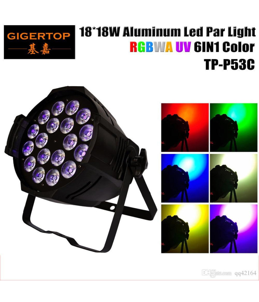 Par Led Rgbwa Ip65 Dmx 18x18watt Uv 6 In 1 Luce Wood Party Fluo Powercon In Out         
