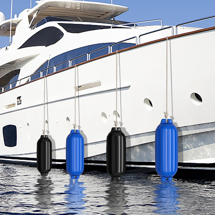 Parabordi barca gonfiabile per l¡¯attracco in PVC di 4 pezzi, Set di parabordi per barca a 2 anelli Nero-Sport acquatici