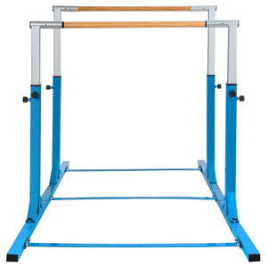 Parallele doppie per ginnastica con larghezza e altezza regolabili portata 100kg, Sbarre allenamento per bambini Blu-Sbarre e travi da ginnastica