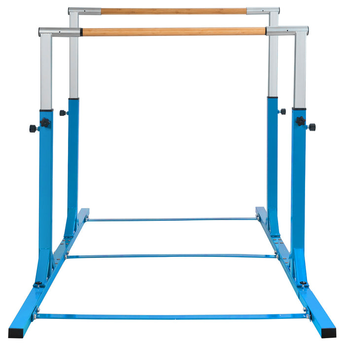 Parallele doppie per ginnastica con larghezza e altezza regolabili portata 100kg, Sbarre allenamento per bambini Blu-Sbarre e travi da ginnastica