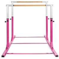 Parallele doppie per ginnastica con larghezza e altezza regolabili portata 100kg, Sbarre allenamento per bambini Rosa-Sbarre e travi da ginnastica
