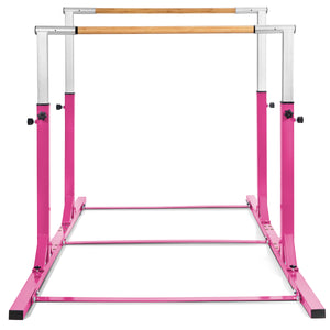Parallele doppie per ginnastica con larghezza e altezza regolabili portata 100kg, Sbarre allenamento per bambini Rosa-Sbarre e travi da ginnastica