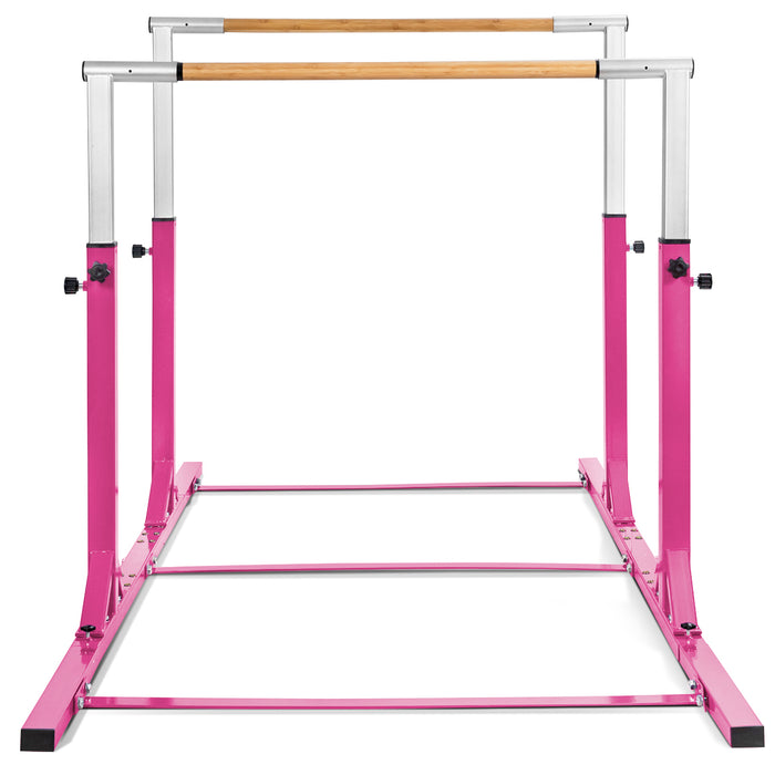 Parallele doppie per ginnastica con larghezza e altezza regolabili portata 100kg, Sbarre allenamento per bambini Rosa-Sbarre e travi da ginnastica