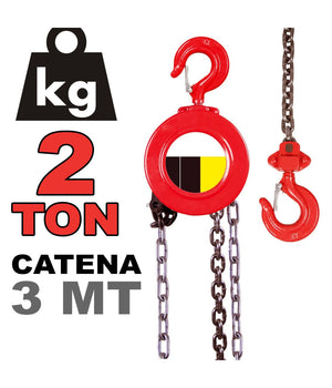 Paranco A Catena Manuale 2 Ton 3 Mt Argano Sollevatore Paranco 2000kg         