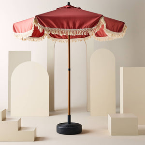 Ombrellone dritto con frange 2m, acciaio, terracotta