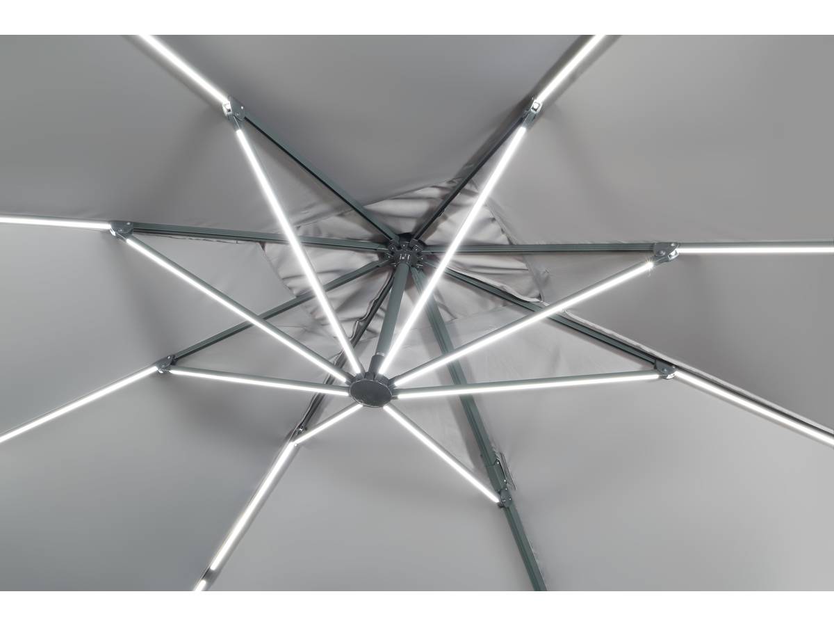 Ombrellone da giardino decentrato con LED Alu "Sun 3 Luxe" - Quadrato - 3 x 3 m - Colore Grigio - zavorre  incluse