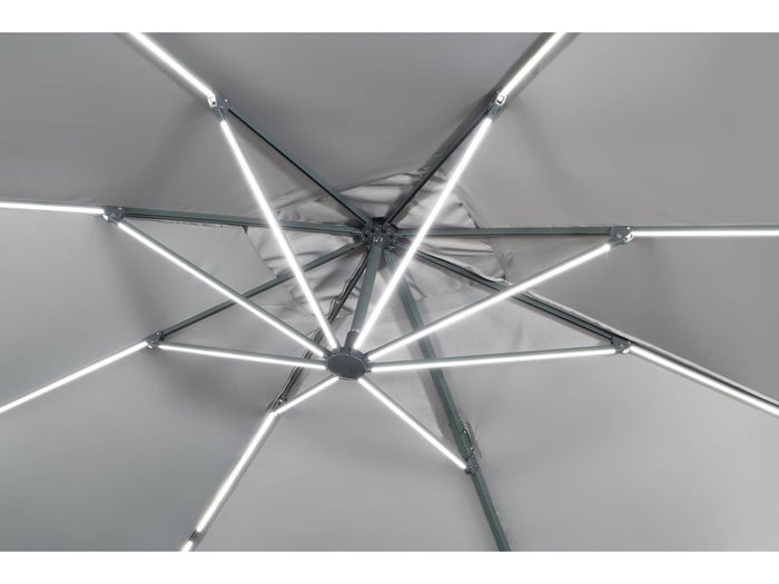 Ombrellone da giardino decentrato con LED Alu "Sun 3 Luxe" - Quadrato - 3 x 3 m - Colore Grigio - zavorre  incluse