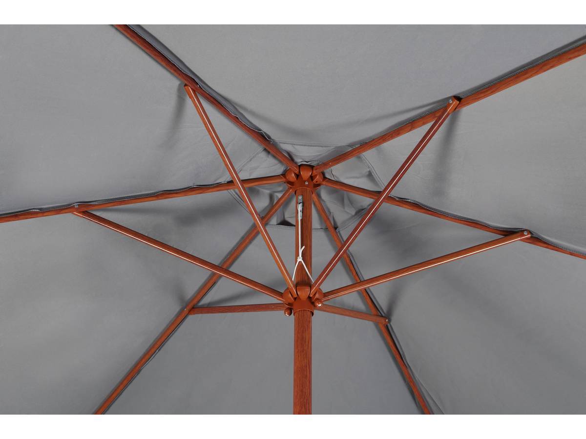 Ombrellone da giardino dritto in alluminio con finitura in legno "Luz" - Rotondo - Ø 3m - Grigio - Con base pesata