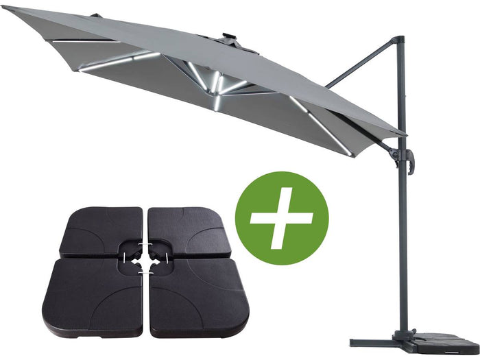 Ombrellone da esterno LED Alu "Sun 4 Luxe" - Rettangolo - 3 x 4 m - Grigio - Lastre pesate incluse