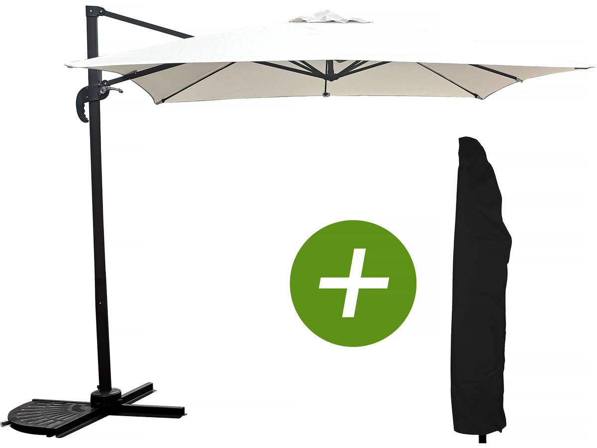 Ombrellone da giardino offset "Soleil" - Quadrato - 2,5 x 2,5 m - Ecru + Copertura di protezione