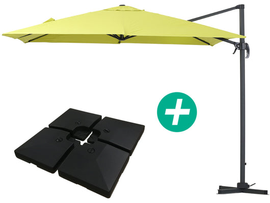 Ombrellone da giardino a sospensione "Sun 3 " - Quadrato - 3 x 3 - Verde - Base inclusa