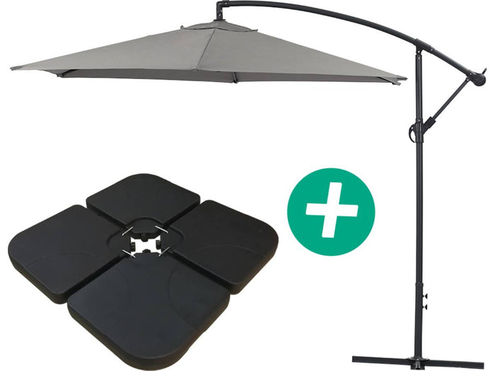 Ombrellone da giardino sospeso Alu "Ilios 3" - Rotondo - Ø 3 m - grigio - Base inclusa