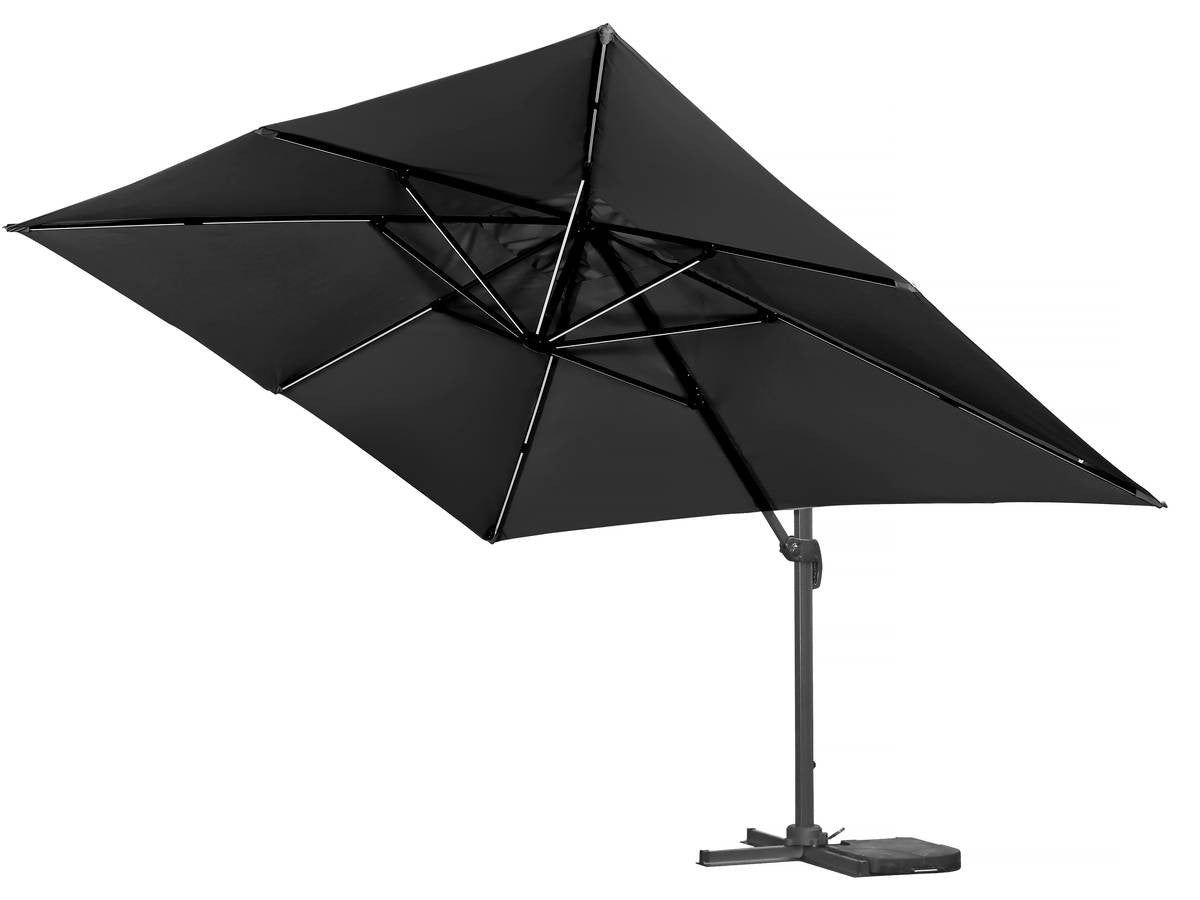 Ombrellone da giardino a LED Alu "Sun 3 Luxe" - Quadrato - 3 x 3 m - Colore nero - Zavorre incluse