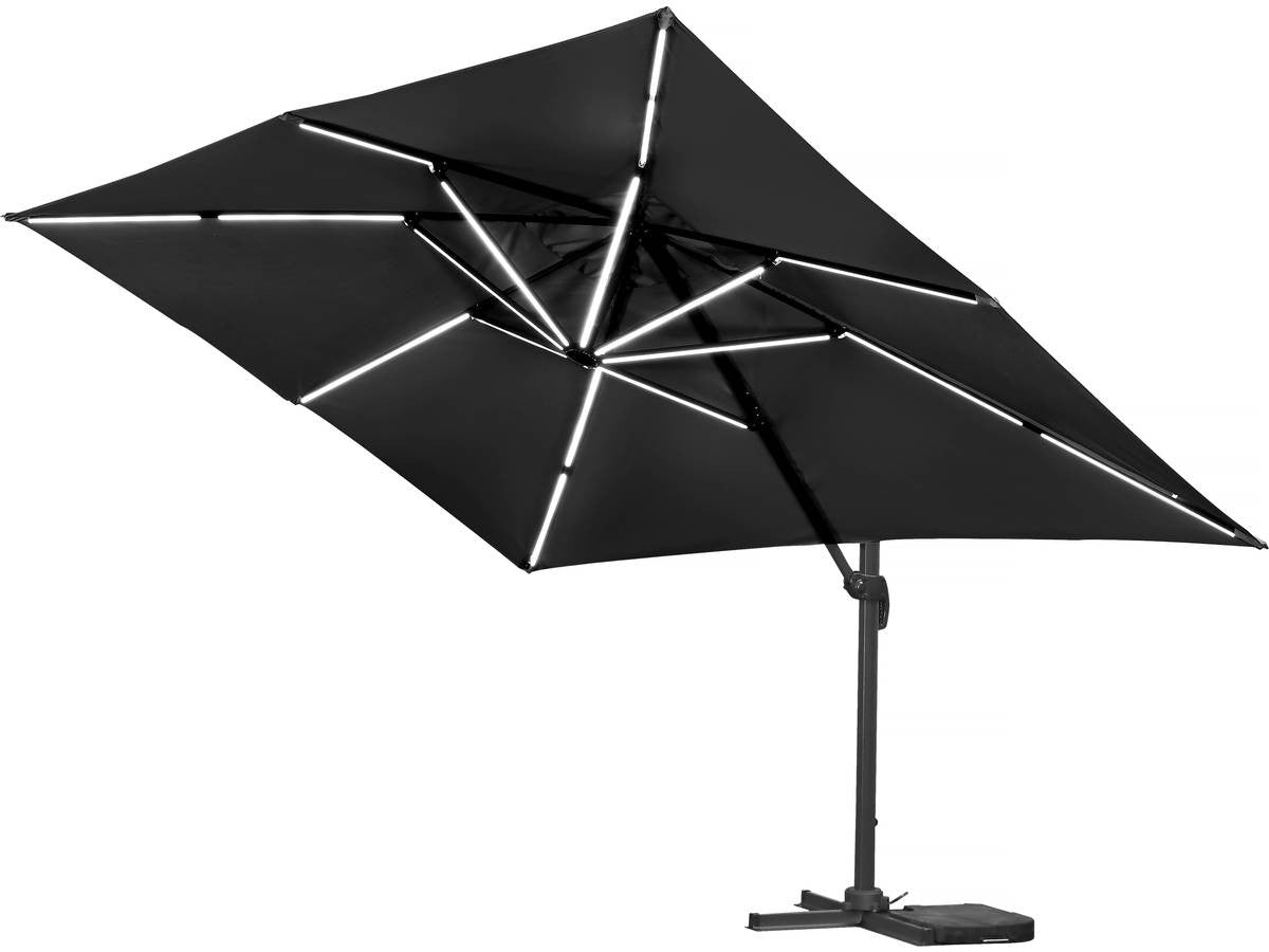 Ombrellone da giardino a LED Alu "Sun 3 Luxe" - Quadrato - 3 x 3 m - Colore nero - Zavorre incluse