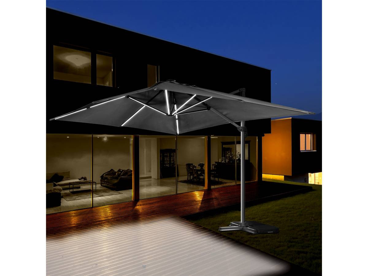 Ombrellone da giardino a LED Alu "Sun 3 Luxe" - Quadrato - 3 x 3 m - Colore nero - Zavorre incluse