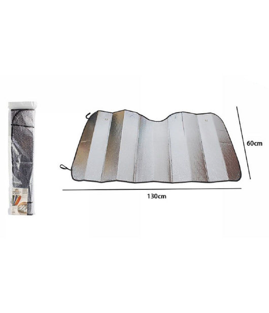 Parasole Metallico Per Auto Grigio Protegge Cruscotto Sole Caldo 130x60cm 70156         