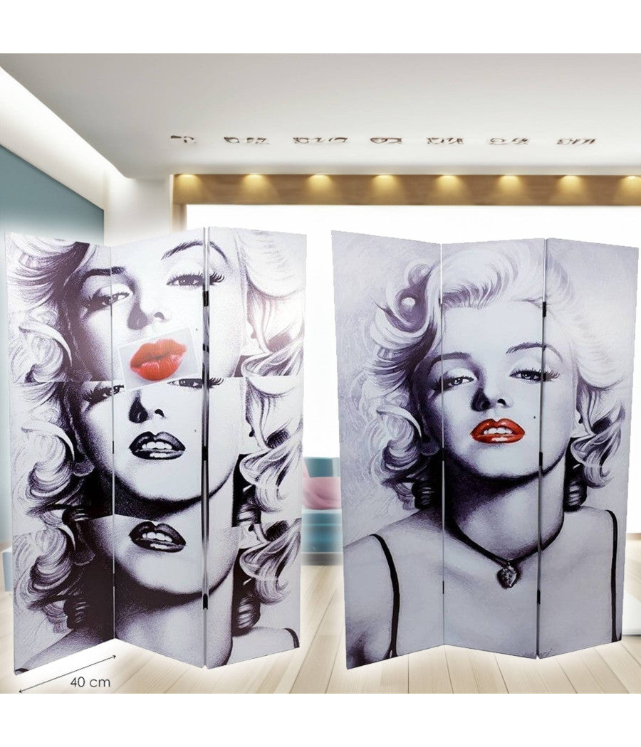 Paravento Separe Divisorio Con 3 Pannelli 180x120cm Stampa F R Marilyn Monroe         