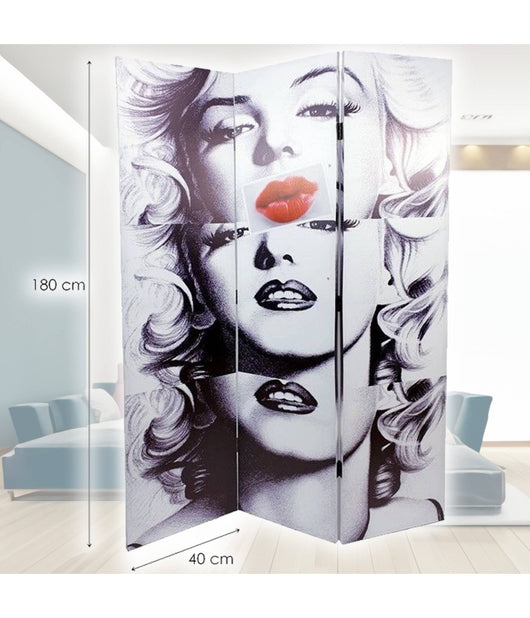 Paravento Separe Divisorio Con 3 Pannelli 180x120cm Stampa F R Marilyn Monroe         