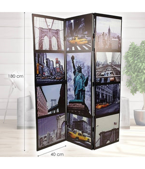Paravento Separe Divisorio Con 3 Pannelli 180x120cm Stampa Fronte Retro New York         