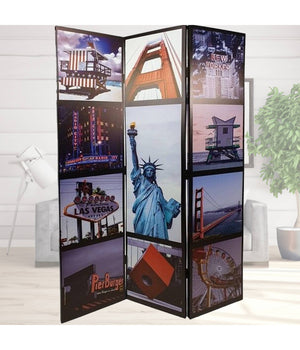 Paravento Separe Divisorio Con 3 Pannelli 180x120cm Stampa Fronte Retro New York         