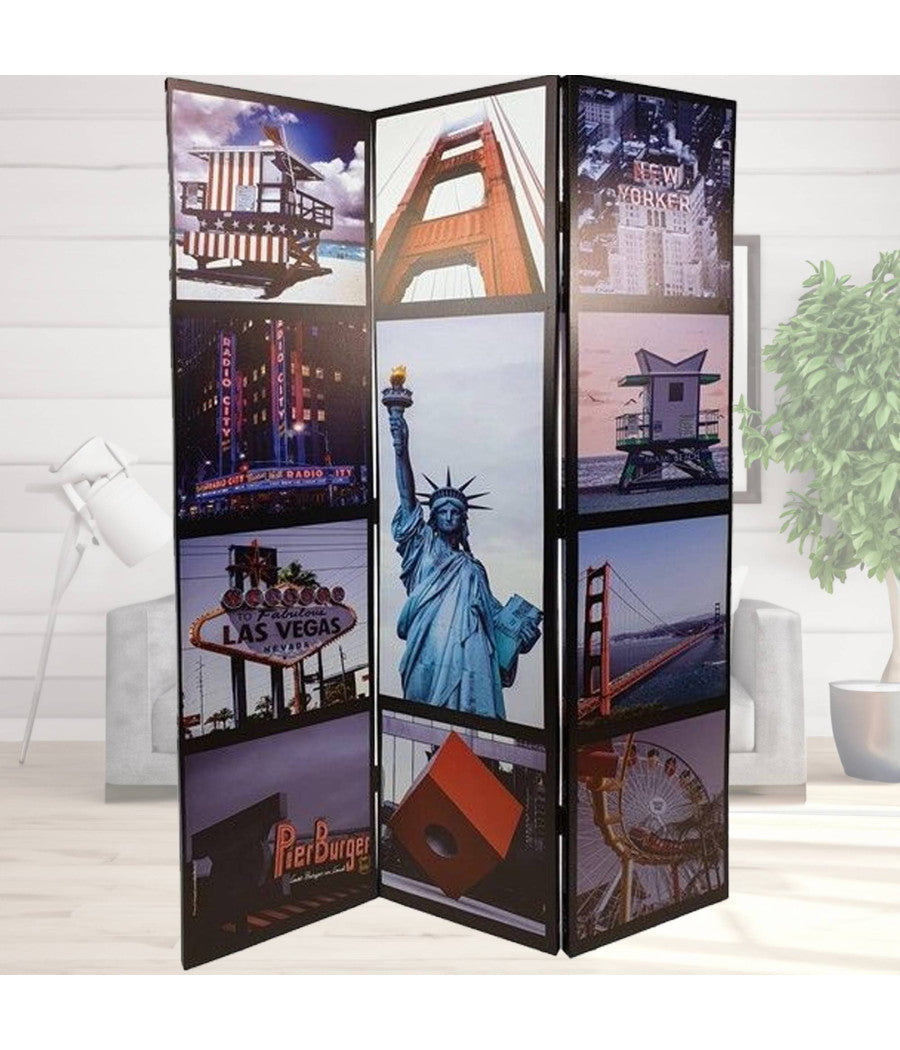 Paravento Separe Divisorio Con 3 Pannelli 180x120cm Stampa Fronte Retro New York         