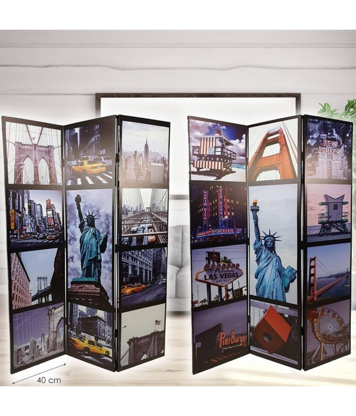 Paravento Separe Divisorio Con 3 Pannelli 180x120cm Stampa Fronte Retro New York         
