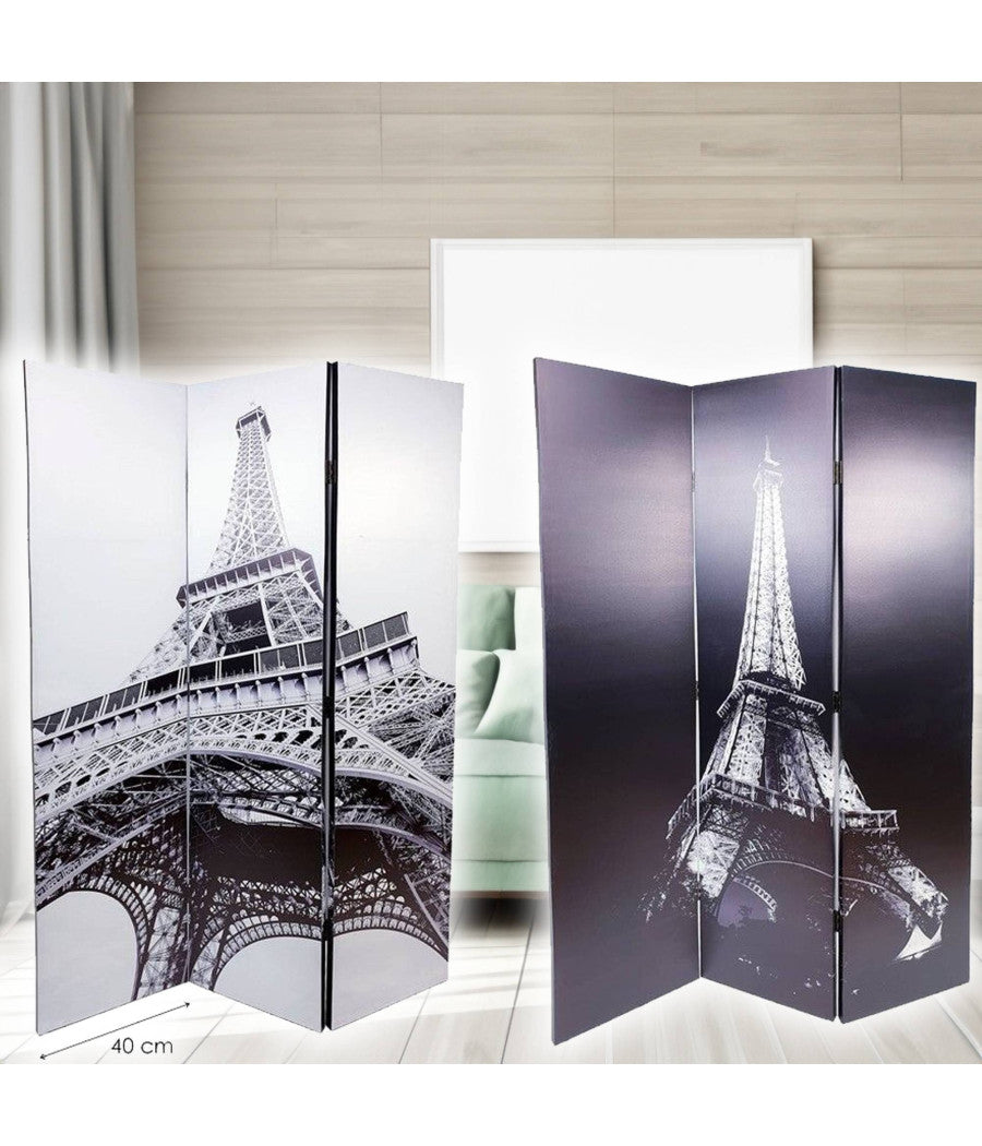Paravento Separe Divisorio Con 3 Pannelli 180x120cm Stampa Fronte Retro Parigi         