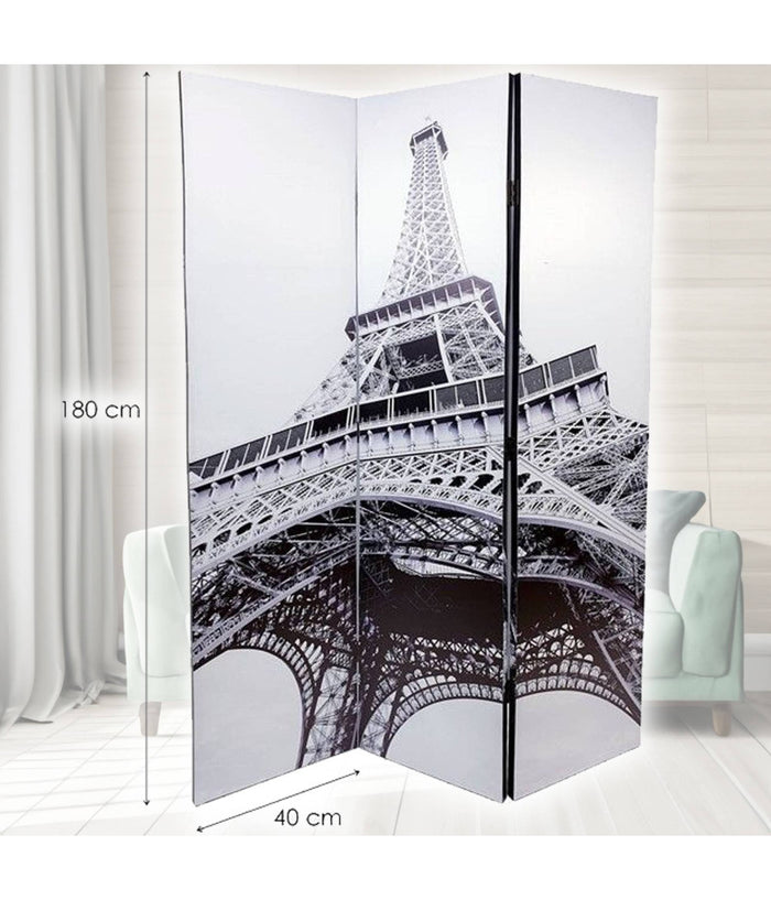 Paravento Separe Divisorio Con 3 Pannelli 180x120cm Stampa Fronte Retro Parigi         