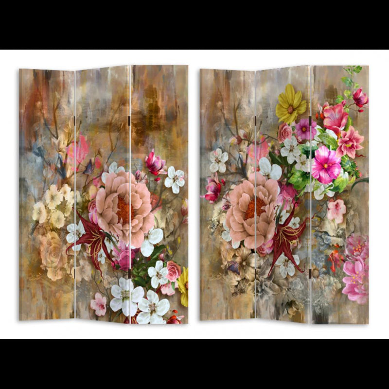 Paravento stampa 3 ante con fiori rosa cm120,6x2,5h180