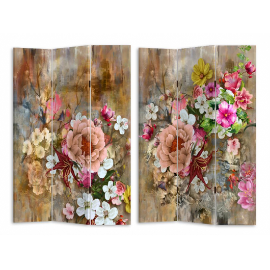 Paravento stampa 3 ante con fiori rosa cm120,6x2,5h180